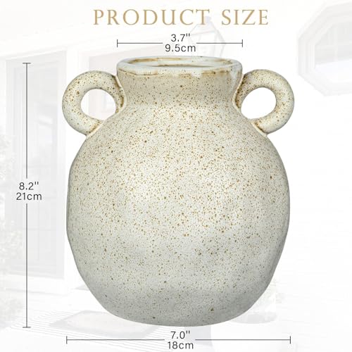 White Flower Ceramic Vase Rustic Ceramic Farmhouse Floral Vase 8.2 Inch - size: 8 inches