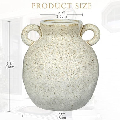 White Flower Ceramic Vase Rustic Ceramic Farmhouse Floral Vase 8.2 Inch - size: 8 inches