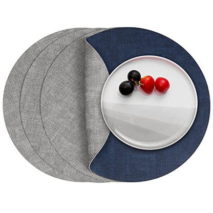 Myir JUN 14" Round Placemats Set of 4, Reversible Dual-Color Place Mats - color: Gray Blue
