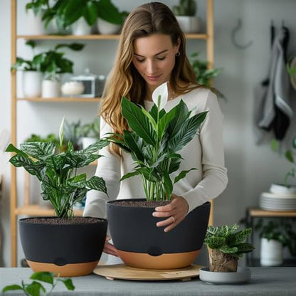 Koalaime 8/10/12 Inch Pots for Indoor Plants, Large Self Watering Planters with Drainage and Saucers, Plastic Outdoor Flower Pot, Set of 3, Grey - color: Gray