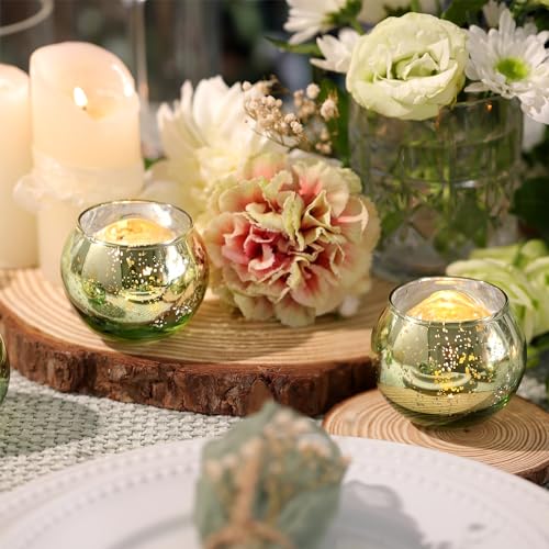 Volens Round Green Votive Candle Holder Set of 12, Mercury Glass Votives - color: Green, size: 12 PACK