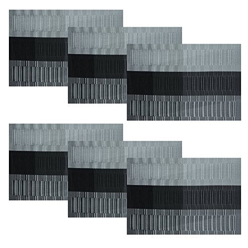 SHACOS Woven Vinyl Placemats for Dining Table Set of 6 Non Slip PVC Bamboo Basket Weave Table Place Mats (6, Ombre Black Gray) - color: Ombre Black Gray, size: Set of 6