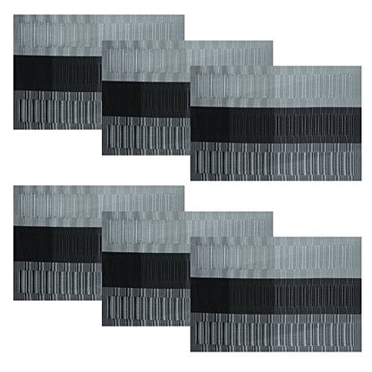 SHACOS Woven Vinyl Placemats for Dining Table Set of 6 Non Slip PVC Bamboo Basket Weave Table Place Mats (6, Ombre Black Gray) - color: Ombre Black Gray, size: Set of 6