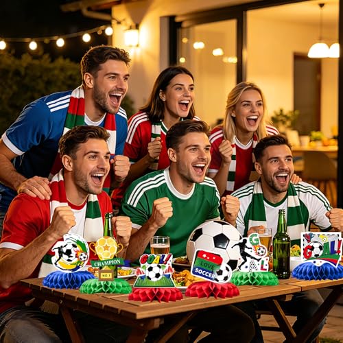Soccer Honeycomb Centerpieces - 9PCS Soccer Party Decorations, Soccer Game Party Supplies Table Decor for Birthday, 2026 International Soccer Match - style: Soccer