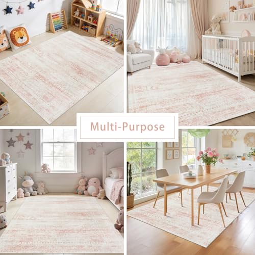Pink Washable Rugs 4x6 Area Rugs for Living Room,Bedroom,Kids Room,Nursery - color: Pink-white, size: 4' x 6' (Rectangular)