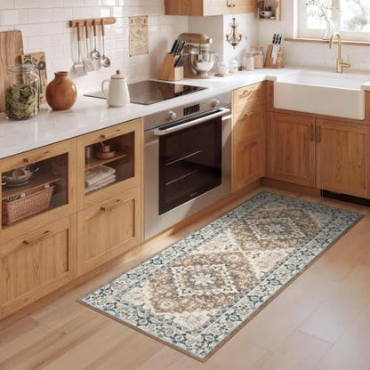 Lofus 2x5 Hallway Kitchen Washable Runner Rug, Boho Entry Long Carpet Brown - color: Floral Brown, size: 2' x 5' (Runner)
