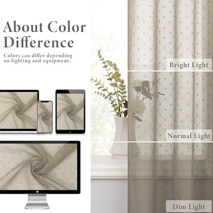 Light Taupe Sheer Curtains 72 Inch Rustic Polka Dots Semi Sheer Curtain - color: Light Taupe, size: 52"W x 72"L (Pack of 2)