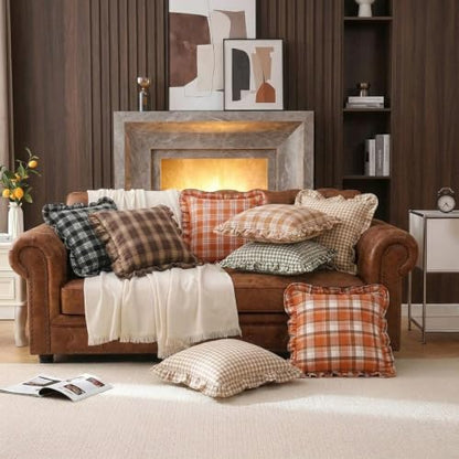 Brown Ruffle Tartan Plaid Gingham Fall Farmhouse Throw Pillow Covers 20x20 - color: Brown Ruffled Plaid Throw Pillow Covers, size: 20" x 20" (Pack of 2)