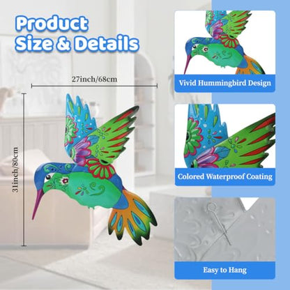 VEWOGARDEN Hummingbird Wall Art, Large Outdoor Metal Hanging Wall Decor for Home Outside Patio Garden Fence Decorations - style: Large Hummingbird