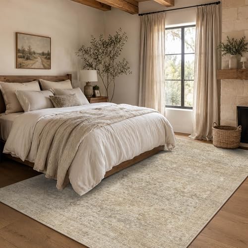 4x6 Washable Boho Area Rug, Non-Slip Dark Beige Bedroom Carpet - color: Dark Beige, size: 4' x 6' (Rectangular)