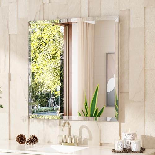 VocalStar Frameless Bathroom Mirror, 36" x 36" Rectangle Wall Mirror with Beveled Edge, Modern Decorative Vanity Mirrored for Living Room, Entryway, Bedroom | 1/4-Inch Shatterproof Glass - size: 36"L x 36"W