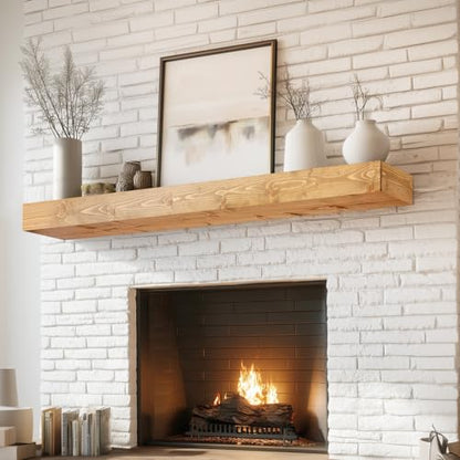 48x8x3in Rustic Fireplace Mantel Pine Wood, Natural Wood - color: Natural Wood, size: 48x3x8-hollow