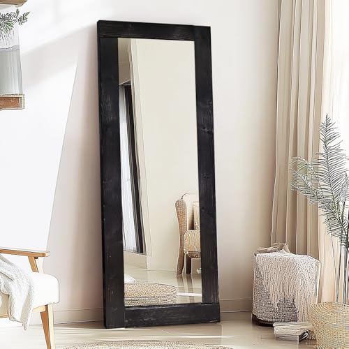 65x24in Full Length Mirror, Solid Wood Convex Frame, Black - color: Black-convex Frame, size: 65"L x 24"W