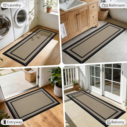 Kitchen Rugs Set, 2 PCS Non Slip Kitchen Mats, 17"x30"+17"x47" Brown - color: Linear Brown, size: 17"x47"+17"x30"