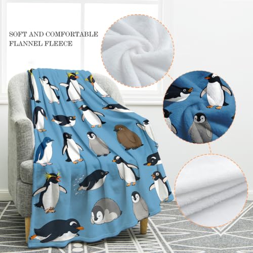 Jekeno Penguin Blue Throw Blanket 60"x80", Gifts for Women Girls - color: Blue White, size: 60"x80"