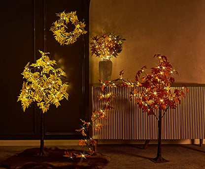 LITBLOOM Lighted Fall Garland with Timer 6FT 24 Warm White LED, Maple Leaf Vine with Lights Battery Operated for Mantle Fireplace Autumn Thanksgiving Harvest Decoration Indoor Outdoor - style: Yellow Maple