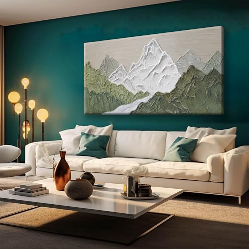 Green Mountain Forest Landscape Canvas Wall Art Decor For Living Room | 20x40 Inch green mountain forest landscape wall art, textured canvas print for bedroom office dining room home decor - color: Grass Green, size: 40"L x 20"W