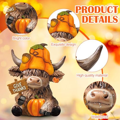 Karenhi 2 Pcs Highland Cow Figurines Resin Tabletop Decor Statues - style: Thanksgiving Day