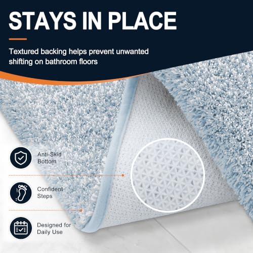 OLANLY Microfiber Bathroom Rugs 36x24, Quick Dry Mat, Airy Blue and White - color: Airy Blue and White, size: 36" X 24"