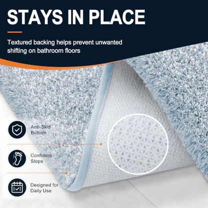 OLANLY Microfiber Bathroom Rugs 34x21, Quick Dry Mat, Airy Blue and White - color: Airy Blue and White, size: 34" X 21"