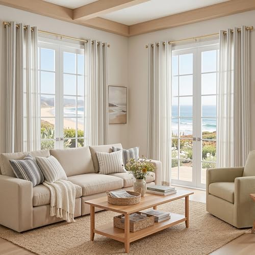 MYSKY HOME Dark Grey Striped Linen Curtains for Living Room 52x96,2 Panels - color: B-dark Grey, size: 52"W x 96"L (Pack of 2)