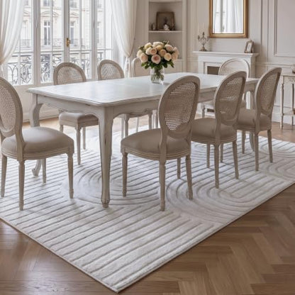 High-Low Pile Washable 8x10 Area Rug, Cream Neutral Arch Textured Soft Large Rug, Non-Slip Stain Resistant Rug for Living Room Bedroom Dining Room, Under Table Rug - color: High-low Pile Curved Off-white Rug, size: 8' x 10' (Rectangular)