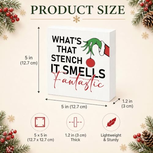 What's That Stench Sign, Funny Christmas Bathroom Wooden Box Desktop Deocr - color: Style 15