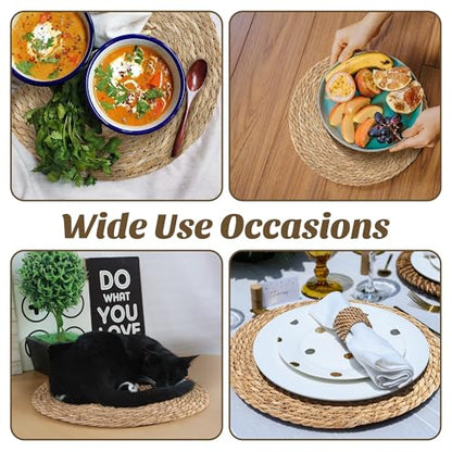 Kochorie 6 Pcs Round Woven Placemats 15 Inch Rattan Table Charger Plates - size: 15 Inch