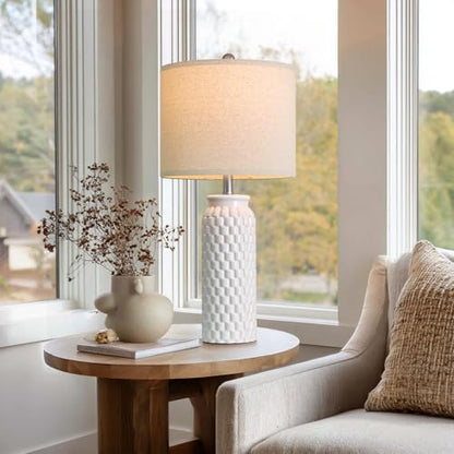 USumkky 27" Ceramic Table Lamps Set of 2 - Modern Farmhouse & Boho Style, Bedside Nightstand Lamps for Bedroom, Living Room End Table Lamps, Small Desk Lamp(White) - color: 27" White