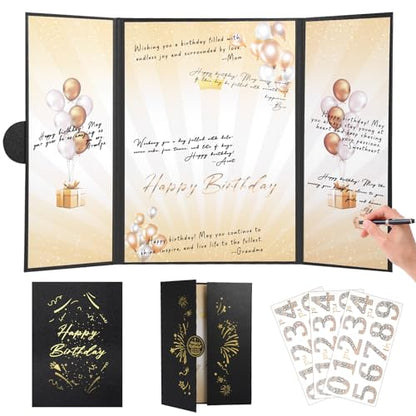 Black Gold Birthday Party Decoration 18"x12" Guest Sign in Book Alternative - color: Black