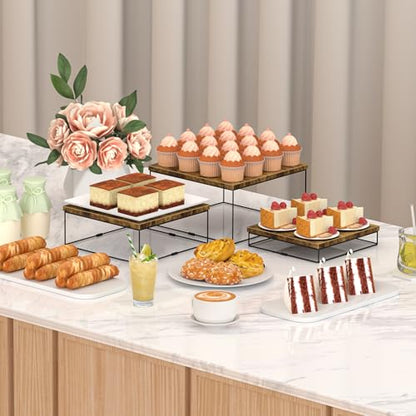 ELITEROO Buffet Risers, 3 Pack Wood Risers Display Stand, Square Food Riser - size: 9"x10"x11"