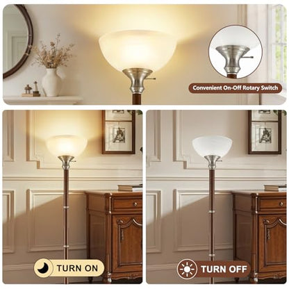 EJIAXIN 72" Wood Torchiere Floor Lamp with Glass Shade Walnut Standing Lamp - color: Walnut