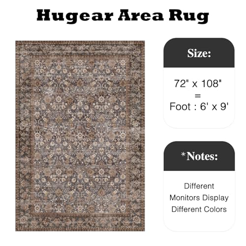 HUGEAR 15.2x22.9cm(6x9인치) 브라운 블루 빈티지 꽃무늬 세탁 가능한 - color: 플로럴 | 브라운/블루, size: 6' x 9' (Rectangular)