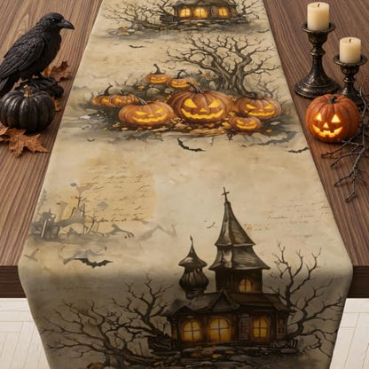 Halloween Party Decorations - Pumpkin Castle Table Runner - color: Halloween Castle