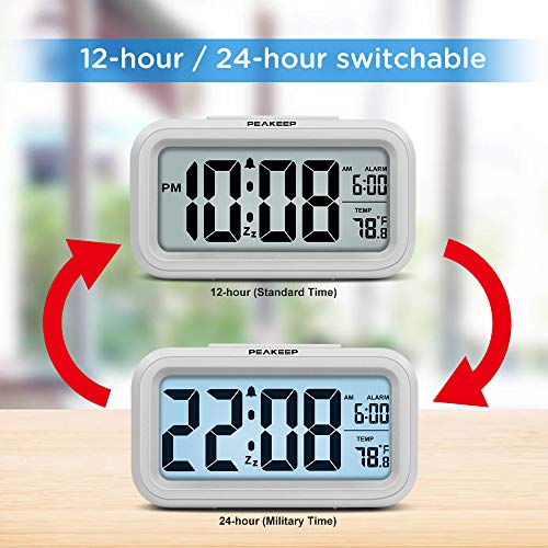 Peakeep Night Light Digital Alarm Clock Battery Operated Indoor Temperature - color: White