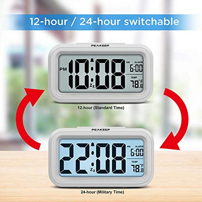 Peakeep Night Light Digital Alarm Clock Battery Operated Indoor Temperature - color: White