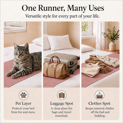 Solid Bed Runner Set,2 Pillow Covers,Dusty Rose,70.9x19.7in - color: Dusty Rose, size: Twin/Twin XL