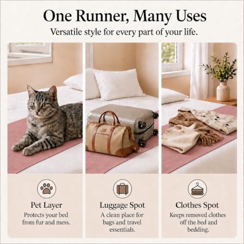 Solid Bed Runner Set,2 Pillow Covers,Dusty Rose,82.7x19.7in - color: Dusty Rose, size: Full/Queen