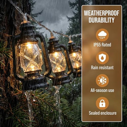 Leadigol 20 LEDs /10ft Black Lantern String Lights Mini Kerosene Lamp Battery Powered Fairy String Lights for Indoor Outdoor Patio Decorations