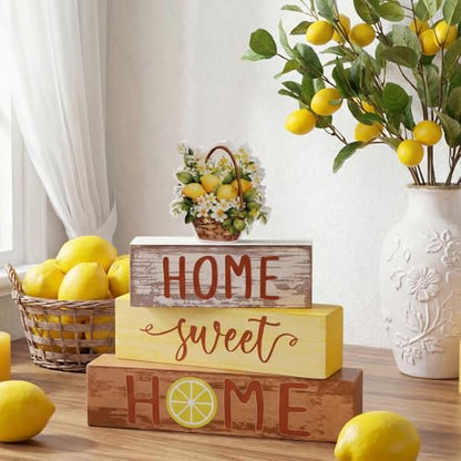 Cinnvoice 4 Pcs Summer Lemon Wooden Tabletop Decor Yellow Tiered Tray - style: Lemon