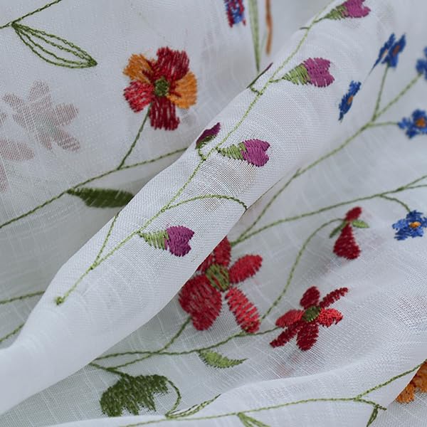 027 Floral Embroidery Pastoral Style Valance, White Sheer Flowers Valances,Window Treatment for Kitchen,W43XL18 inch (Wild Flower) - size: 43"W x 18"L (Pack of 1)
