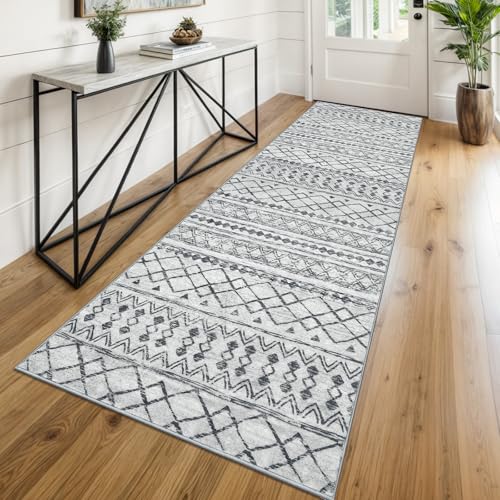 KUTA Moroccan Washable Runner Rug 2.6x8 Grey Boho Hallway Runners - color: Grey, size: 2'7" x 8' (Runner)