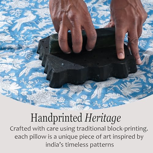 CPC Blue Sapphire Block Print Ruffle Sham Pillow Cover 14x36 Inch Pack of 1 - color: Blue Sapphire, size: 36" x 14" (Pack of 1)