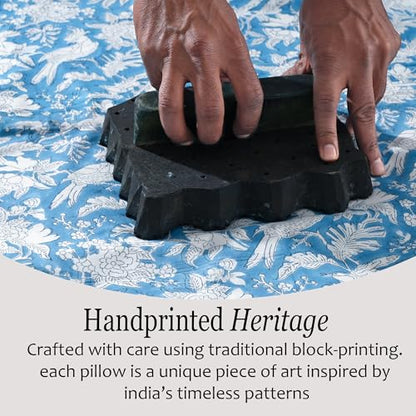 CPC Blue Sapphire Block Print Ruffle Sham Pillow Cover 14x36 Inch Pack of 1 - color: Blue Sapphire, size: 36" x 14" (Pack of 1)