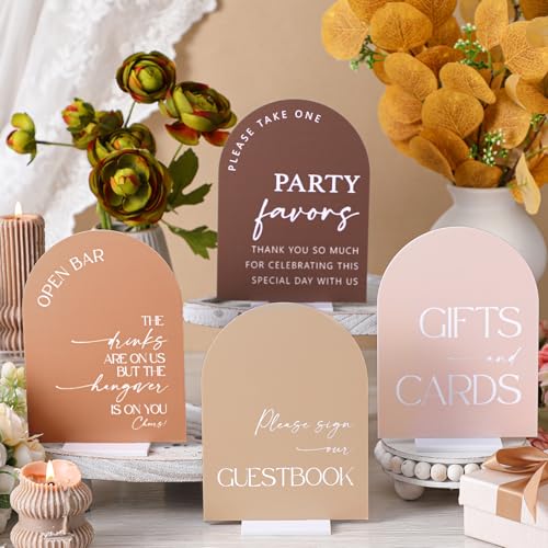 Weysat 4 Pcs Boho Brown Acrylic Wedding Signs for Ceremony Reception - color: Boho Brown