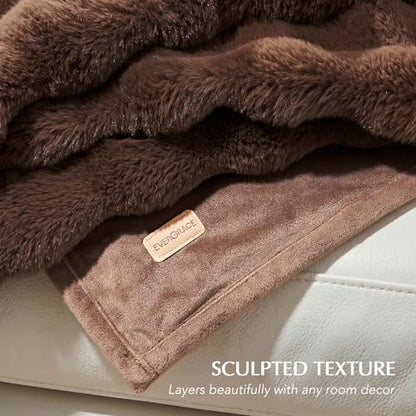 EverGrace Faux Rabbit Fur Bubble Throw Blanket, 50"x60", Chestnut - color: Chestnut, size: 50"x60"