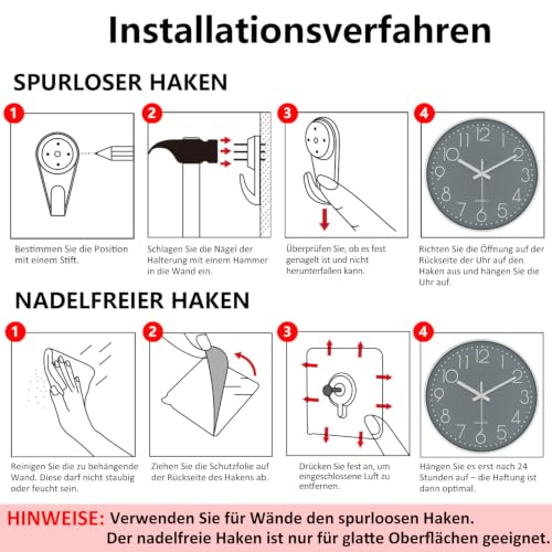 Silent Wall Clocks Battery Operated 8 Inch, Analog Wall Clock with Oversized Number Tempered Glass Clock Face, Quartz Non Ticking Wall Clocks for Living Room Bedroom Kitchen Office, Grey - color: Gray, size: 8 Inch