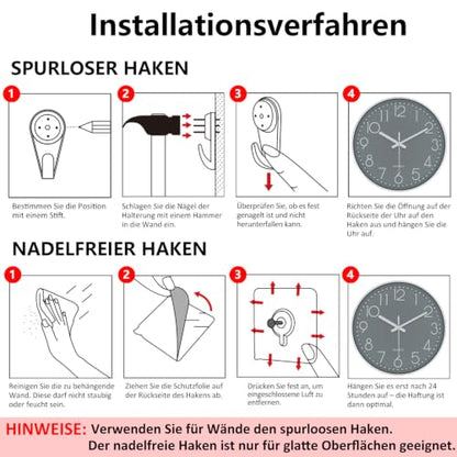 Modern Silent Wall Clock - 12 Inch Wall Clocks Battery Operated Large Number, Non-Ticking Analog Clock with Tempered Glass Quartz Clocks for Living Room Bedroom Office Kitchen, Grey - color: Gray, size: 12 Inch