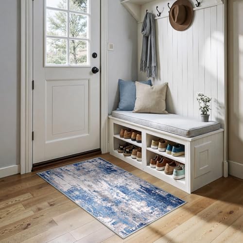 RELEANY Washable 2'x4' Abstract Area Rug for Living Room Blue Gray - color: Blue/Gray, size: 2' x 4' (Rectangular)