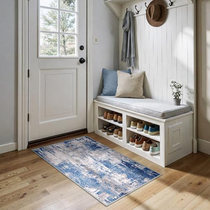 RELEANY Washable 2'x4' Abstract Area Rug for Living Room Blue Gray - color: Blue/Gray, size: 2' x 4' (Rectangular)